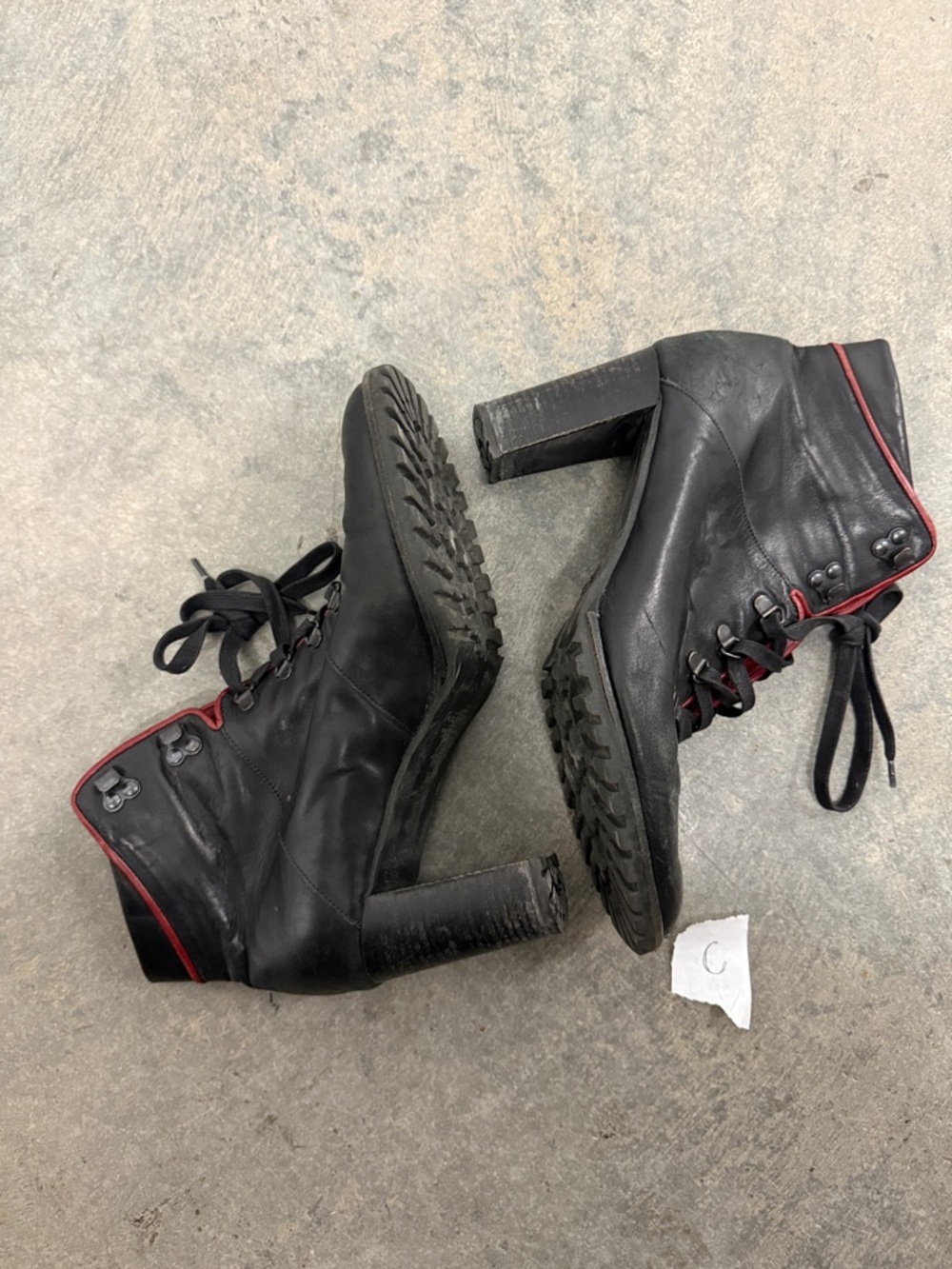 Coach Black Leather Lace-Up Boots with Red Interior - Picture 5 of 7